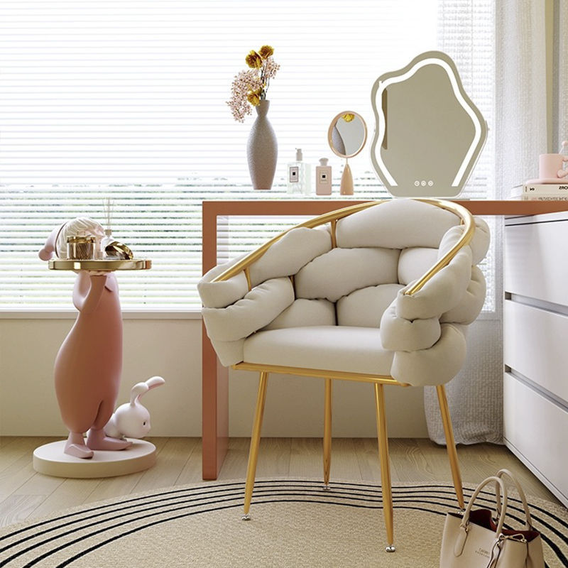 Tabouret de coiffeuse contemporain en velours nordique et métal avec pieds réglables pour chambre et salon 