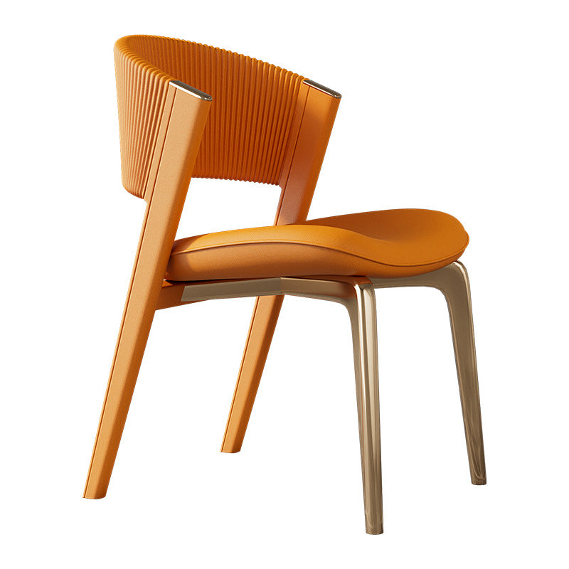 Chaise de salle à manger courbée en cuir microfibre de luxe moderne et en acier inoxydable avec coussinets antidérapants pour chambre, salon et salle à manger 