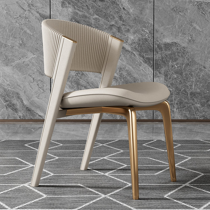 Chaise de salle à manger courbée en cuir microfibre de luxe moderne et en acier inoxydable avec coussinets antidérapants pour chambre, salon et salle à manger 