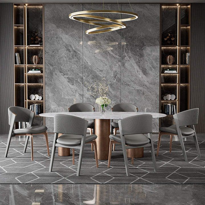 Modern Luxury Microfiber Leather & Stainless Steel Curved Dining Chair With Anti-Slip Pads For Bedroom, Living Room & Dining Room