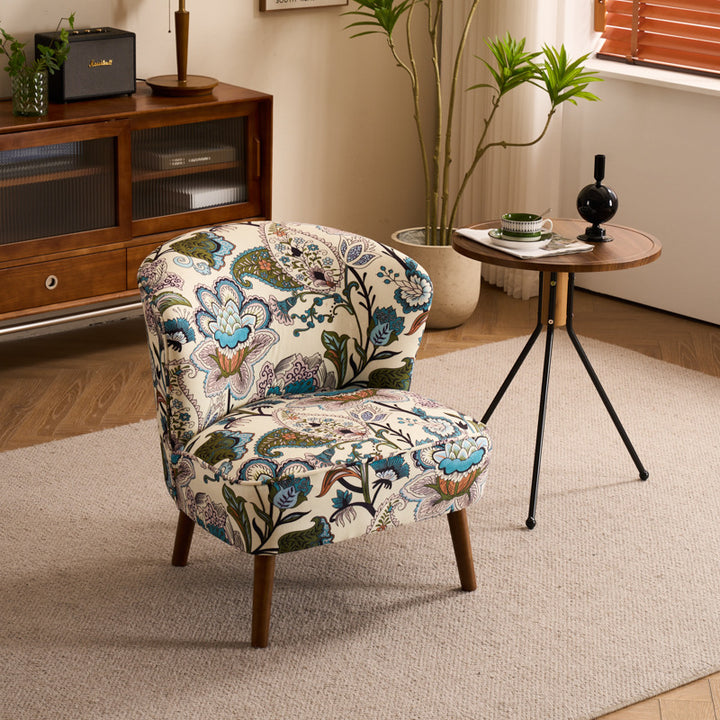 Tissu français traditionnel, chaise d'accent en velours côtelé et bois carré incurvé pour chambre et salon 