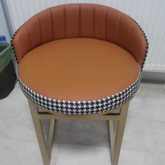 Contemporary Nordic PU Leather &amp; Iron Curved Round Vanity Stool For Bedroom And Living Room