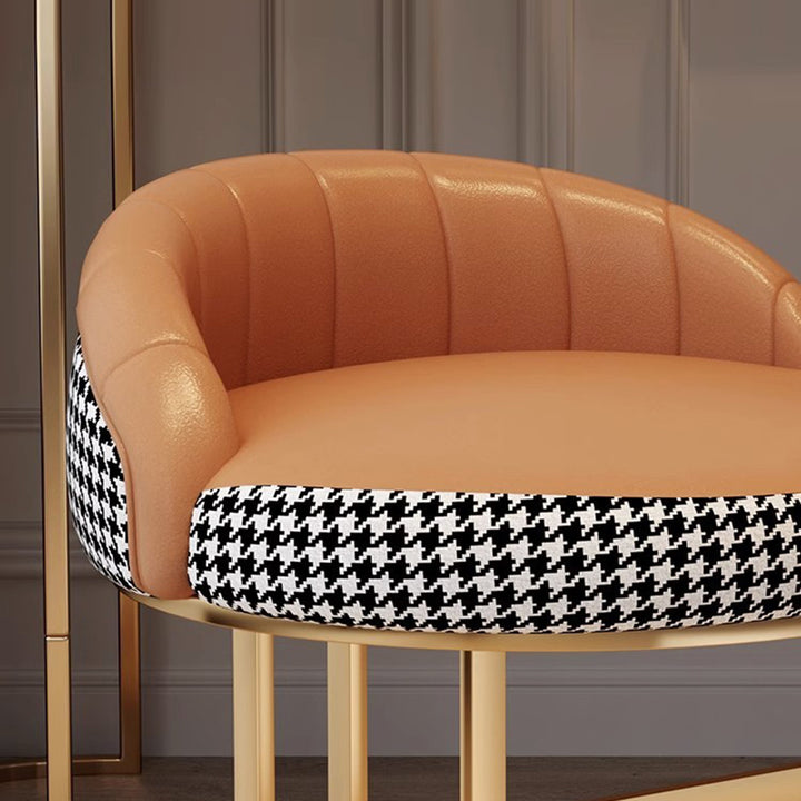 Contemporary Nordic PU Leather &amp; Iron Curved Round Vanity Stool For Bedroom And Living Room