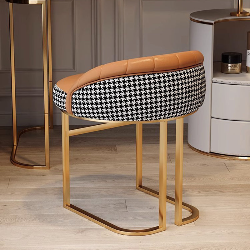 Contemporary Nordic PU Leather &amp; Iron Curved Round Vanity Stool For Bedroom And Living Room