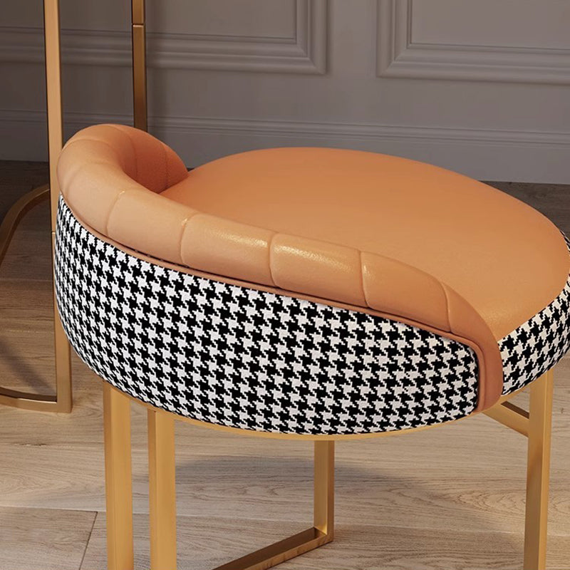 Contemporary Nordic PU Leather &amp; Iron Curved Round Vanity Stool For Bedroom And Living Room
