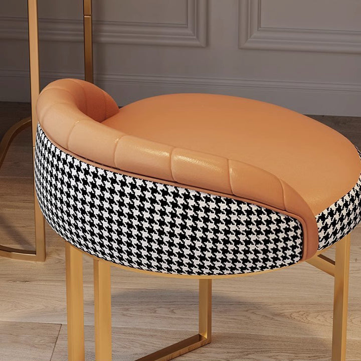 Contemporary Nordic PU Leather &amp; Iron Curved Round Vanity Stool For Bedroom And Living Room