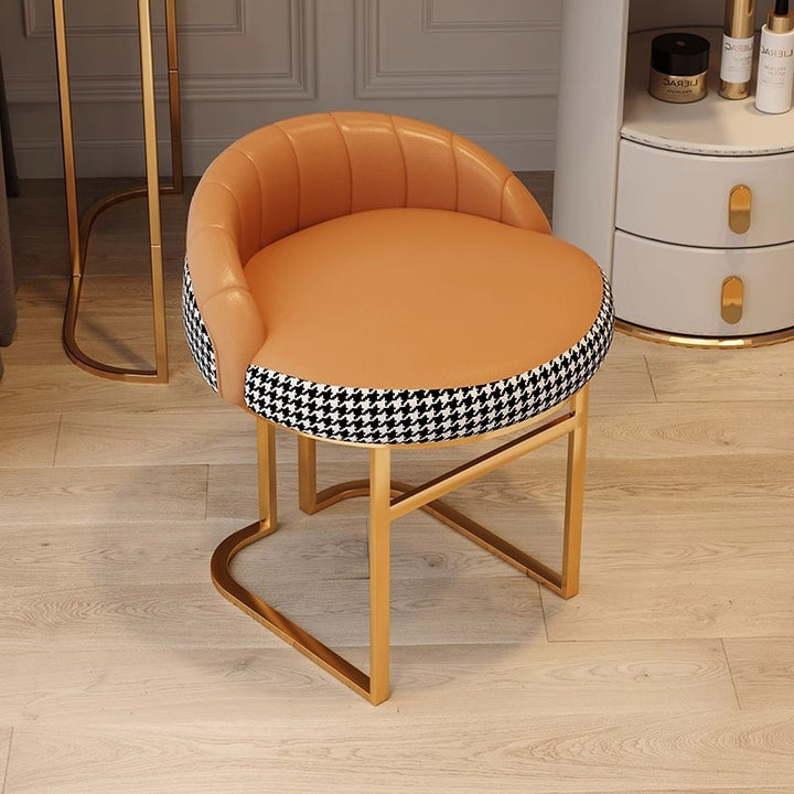 Contemporary Nordic PU Leather &amp; Iron Curved Round Vanity Stool For Bedroom And Living Room