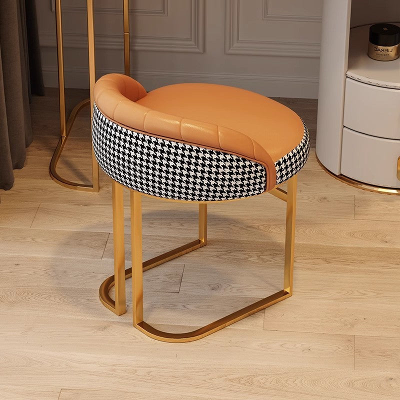 Contemporary Nordic PU Leather &amp; Iron Curved Round Vanity Stool For Bedroom And Living Room