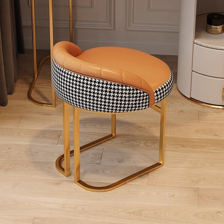 Contemporary Nordic PU Leather &amp; Iron Curved Round Vanity Stool For Bedroom And Living Room