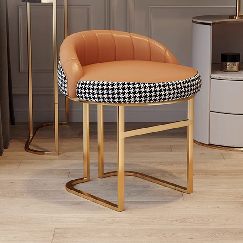 Contemporary Nordic PU Leather &amp; Iron Curved Round Vanity Stool For Bedroom And Living Room