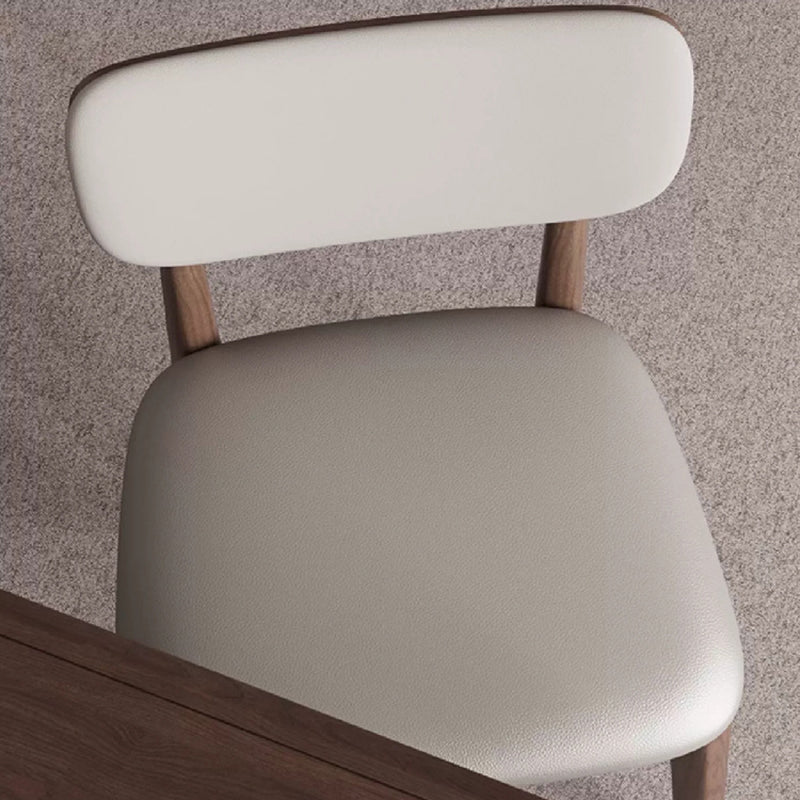 Chaise de salle à manger carrée incurvée en bois et cuir minimaliste moderne pour salon, chambre et cuisine 