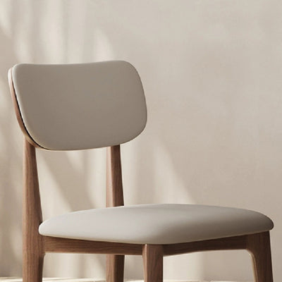 Chaise de salle à manger carrée incurvée en bois et cuir minimaliste moderne pour salon, chambre et cuisine 