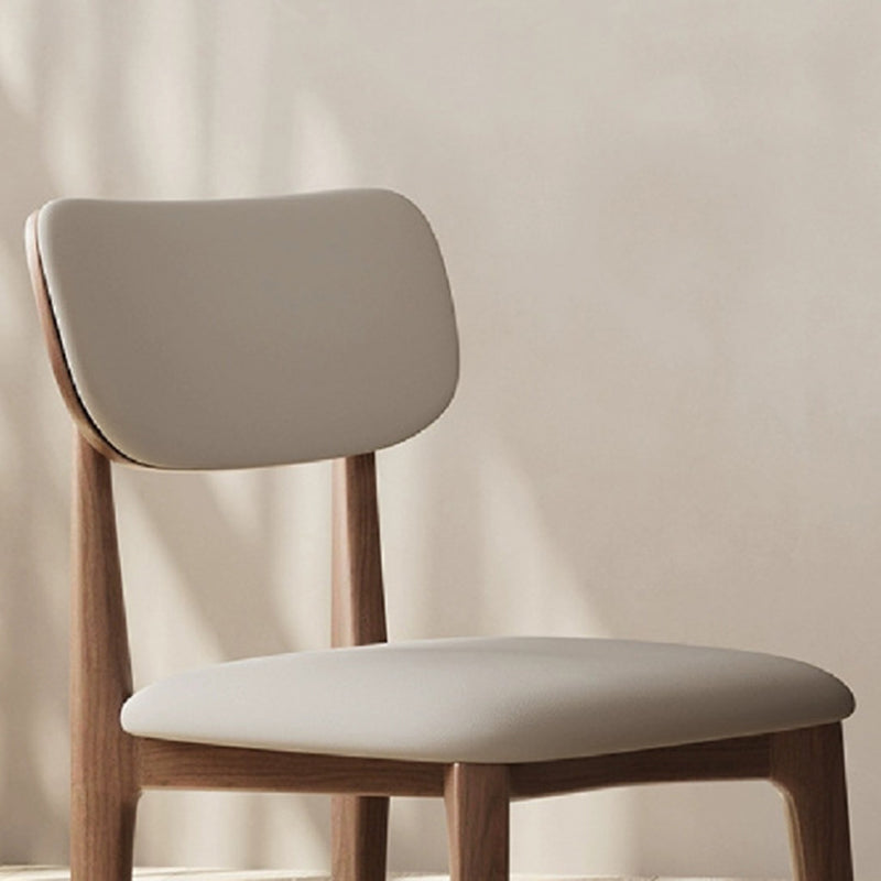 Chaise de salle à manger carrée incurvée en bois et cuir minimaliste moderne pour salon, chambre et cuisine 