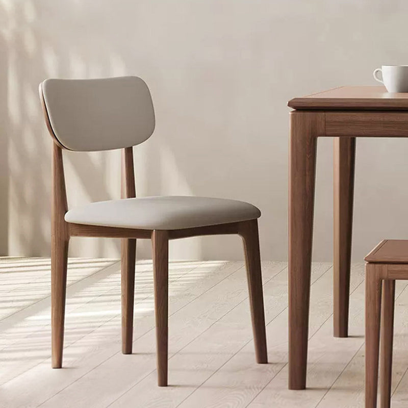 Chaise de salle à manger carrée incurvée en bois et cuir minimaliste moderne pour salon, chambre et cuisine 