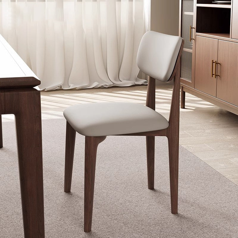 Chaise de salle à manger carrée incurvée en bois et cuir minimaliste moderne pour salon, chambre et cuisine 