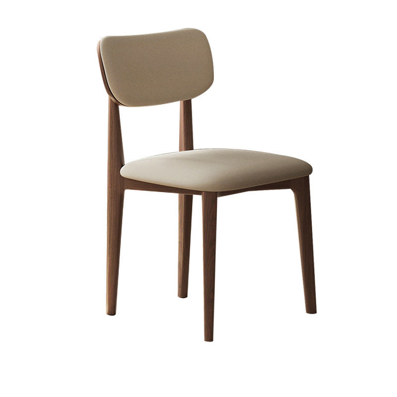 Chaise de salle à manger carrée incurvée en bois et cuir minimaliste moderne pour salon, chambre et cuisine 