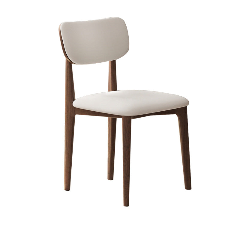 Chaise de salle à manger carrée incurvée en bois et cuir minimaliste moderne pour salon, chambre et cuisine 