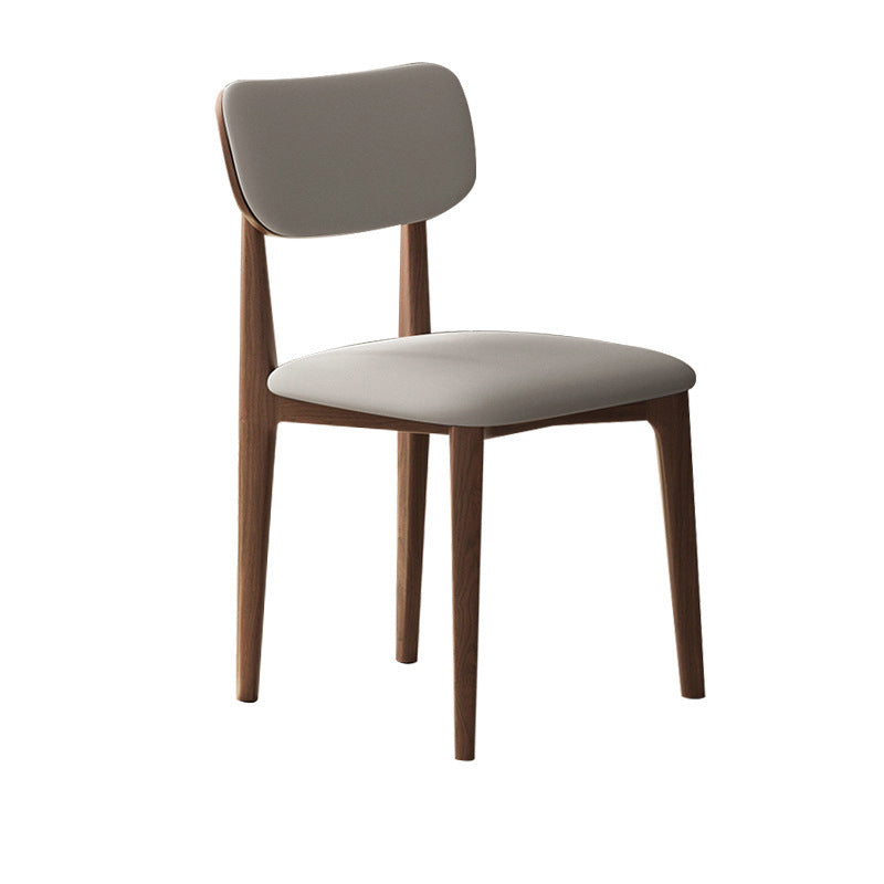 Chaise de salle à manger carrée incurvée en bois et cuir minimaliste moderne pour salon, chambre et cuisine 