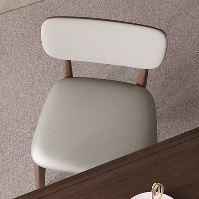 Chaise de salle à manger carrée incurvée en bois et cuir minimaliste moderne pour salon, chambre et cuisine 