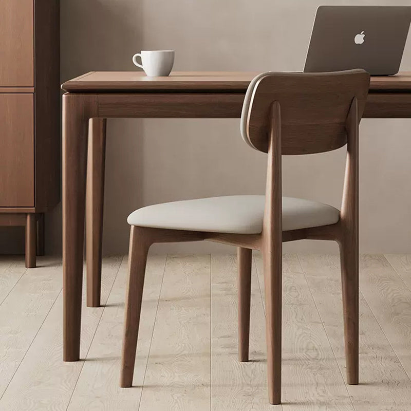 Chaise de salle à manger carrée incurvée en bois et cuir minimaliste moderne pour salon, chambre et cuisine 
