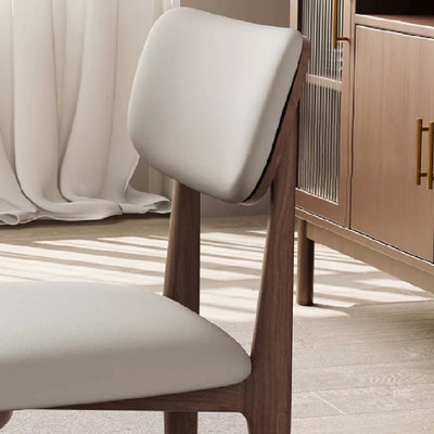 Chaise de salle à manger carrée incurvée en bois et cuir minimaliste moderne pour salon, chambre et cuisine 