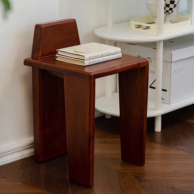 Traditioneller französischer quadratischer niedriger Hocker aus Massivholz für Schlafzimmer, Wohnzimmer & Esszimmer 