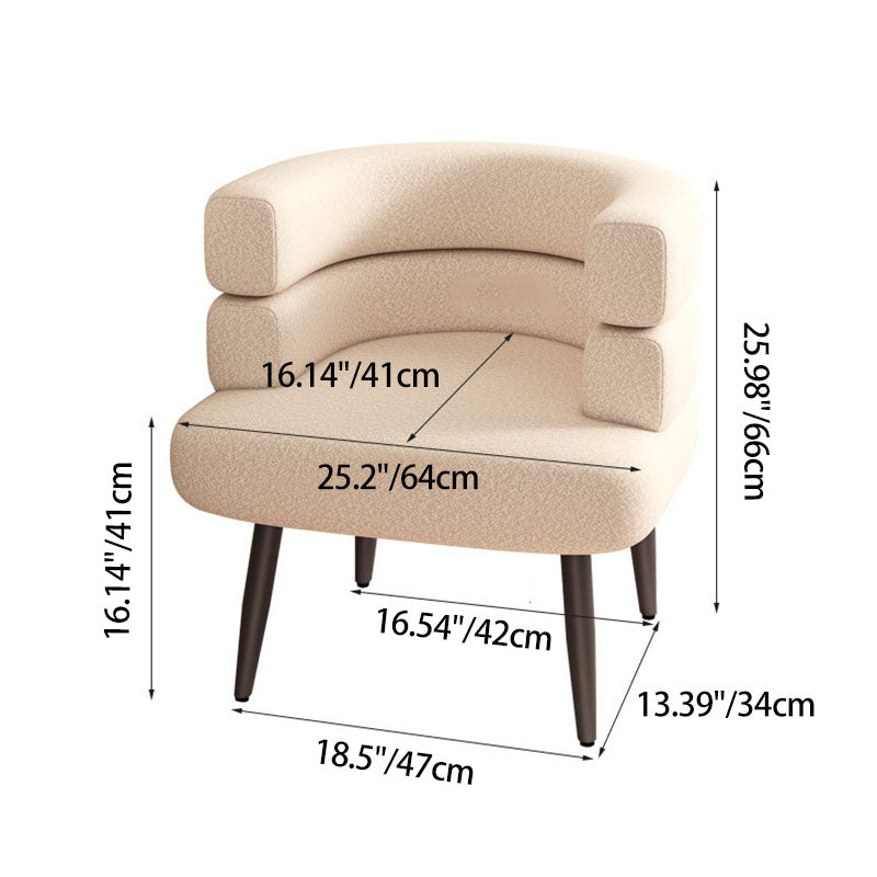 Contemporary Nordic Sherpa Fabric &amp; Carbon Steel Curved Round Accent Chair For Bedroom &amp; Living Room