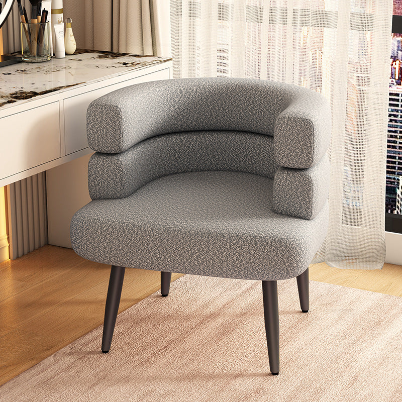 Contemporary Nordic Sherpa Fabric &amp; Carbon Steel Curved Round Accent Chair For Bedroom &amp; Living Room