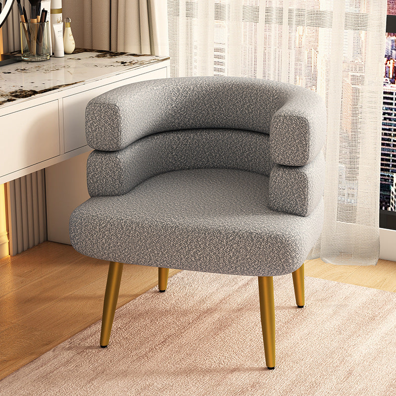 Contemporary Nordic Sherpa Fabric &amp; Carbon Steel Curved Round Accent Chair For Bedroom &amp; Living Room