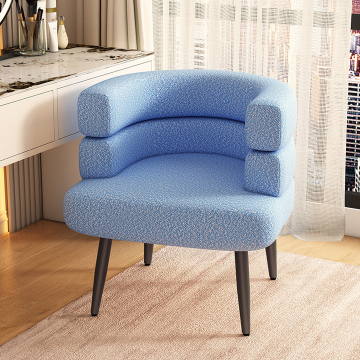 Contemporary Nordic Sherpa Fabric &amp; Carbon Steel Curved Round Accent Chair For Bedroom &amp; Living Room