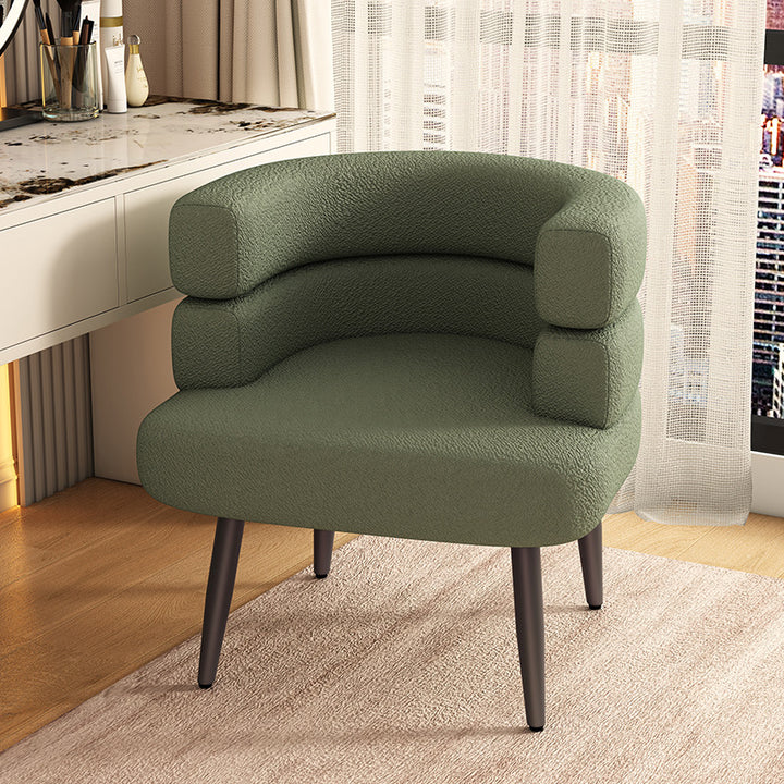 Contemporary Nordic Sherpa Fabric &amp; Carbon Steel Curved Round Accent Chair For Bedroom &amp; Living Room