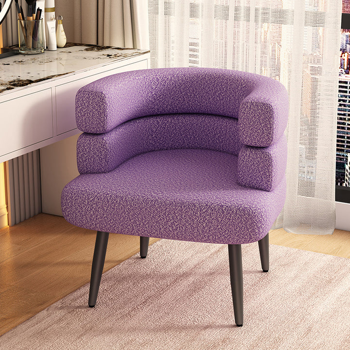 Contemporary Nordic Sherpa Fabric &amp; Carbon Steel Curved Round Accent Chair For Bedroom &amp; Living Room