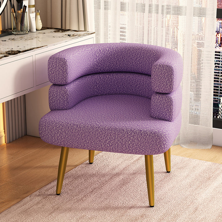 Contemporary Nordic Sherpa Fabric &amp; Carbon Steel Curved Round Accent Chair For Bedroom &amp; Living Room