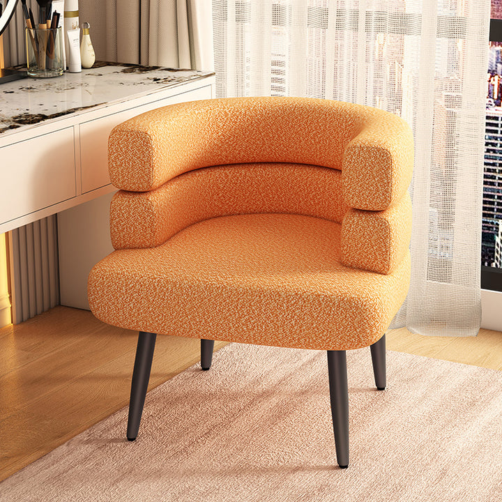 Contemporary Nordic Sherpa Fabric &amp; Carbon Steel Curved Round Accent Chair For Bedroom &amp; Living Room