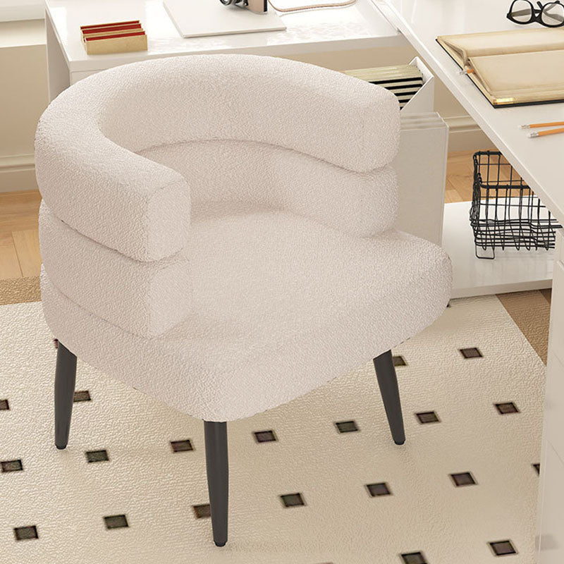 Contemporary Nordic Sherpa Fabric &amp; Carbon Steel Curved Round Accent Chair For Bedroom &amp; Living Room