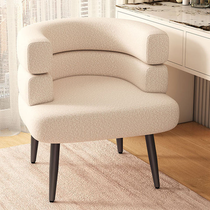 Contemporary Nordic Sherpa Fabric &amp; Carbon Steel Curved Round Accent Chair For Bedroom &amp; Living Room