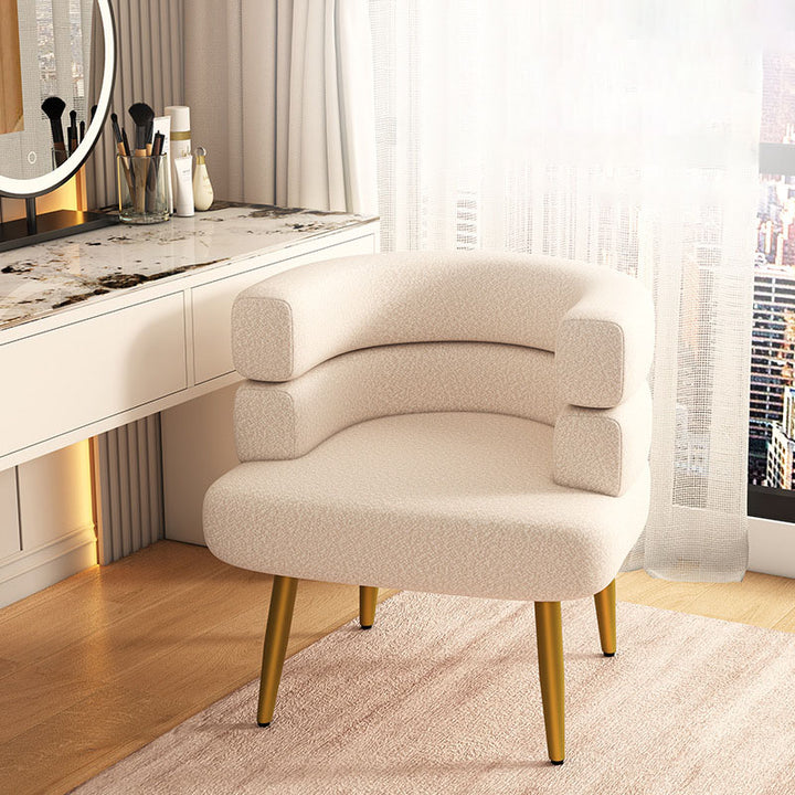 Contemporary Nordic Sherpa Fabric &amp; Carbon Steel Curved Round Accent Chair For Bedroom &amp; Living Room
