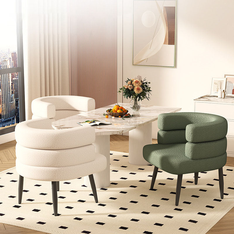 Contemporary Nordic Sherpa Fabric &amp; Carbon Steel Curved Round Accent Chair For Bedroom &amp; Living Room