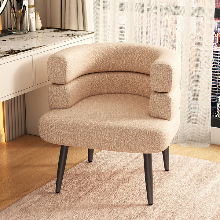 Contemporary Nordic Sherpa Fabric &amp; Carbon Steel Curved Round Accent Chair For Bedroom &amp; Living Room