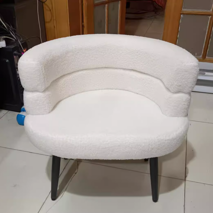 Contemporary Nordic Sherpa Fabric &amp; Carbon Steel Curved Round Accent Chair For Bedroom &amp; Living Room