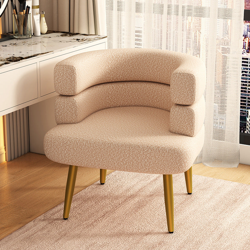 Contemporary Nordic Sherpa Fabric &amp; Carbon Steel Curved Round Accent Chair For Bedroom &amp; Living Room