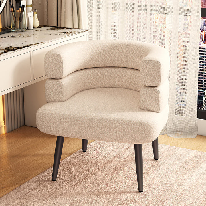Contemporary Nordic Sherpa Fabric &amp; Carbon Steel Curved Round Accent Chair For Bedroom &amp; Living Room