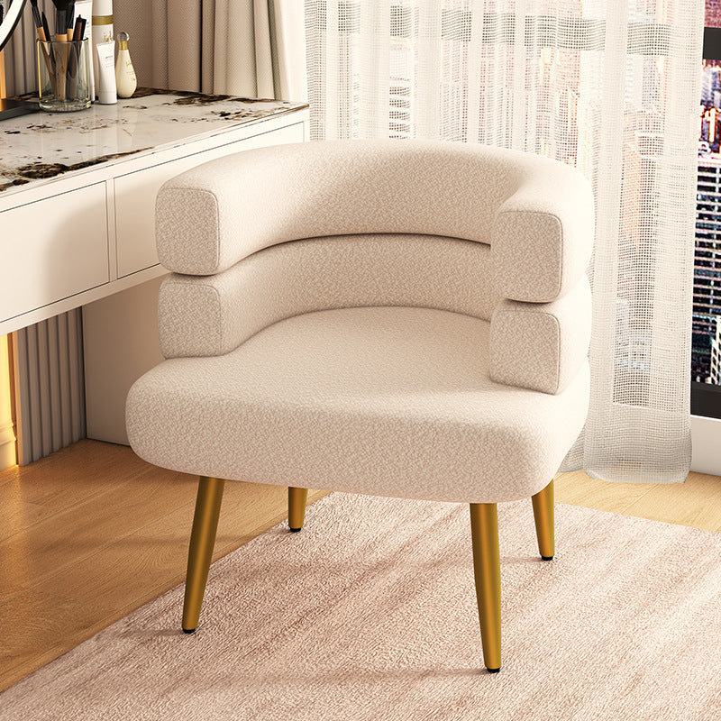 Contemporary Nordic Sherpa Fabric &amp; Carbon Steel Curved Round Accent Chair For Bedroom &amp; Living Room