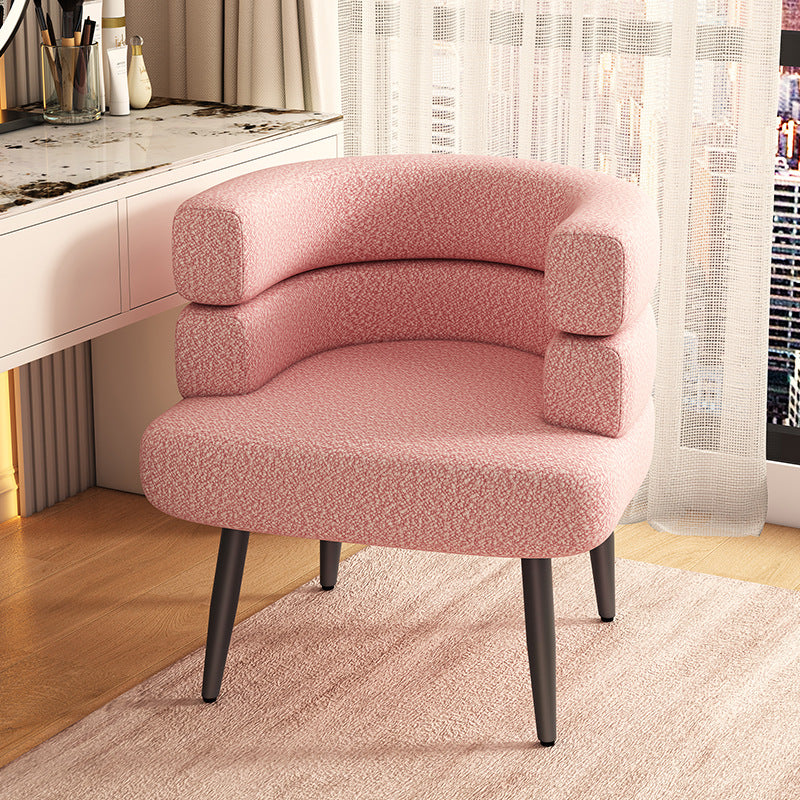 Contemporary Nordic Sherpa Fabric &amp; Carbon Steel Curved Round Accent Chair For Bedroom &amp; Living Room