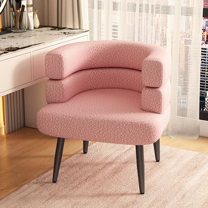 Contemporary Nordic Sherpa Fabric &amp; Carbon Steel Curved Round Accent Chair For Bedroom &amp; Living Room