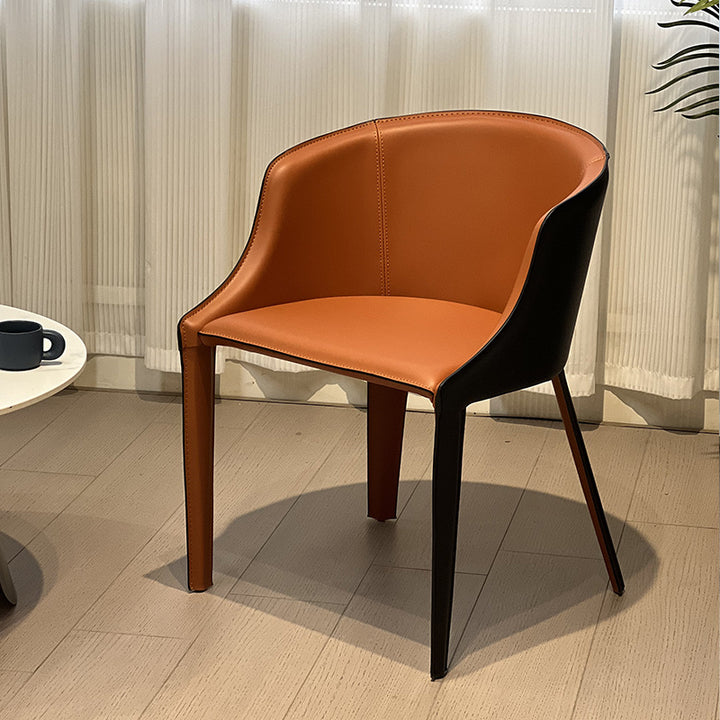 Modern Minimalist Saddle-Style Faux Leather & Carbon Steel Curved Dining Chair For Dining Room, Bedroom & Living Room