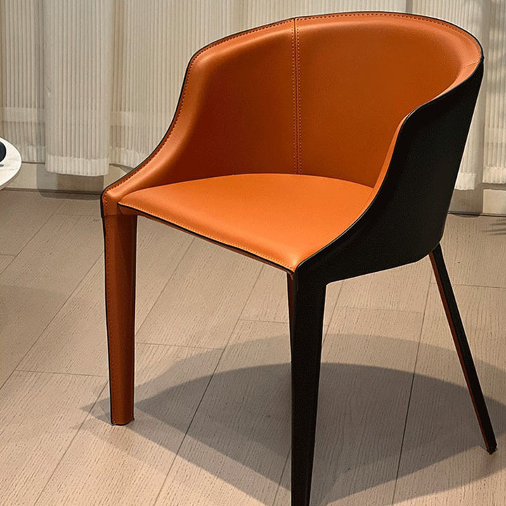 Modern Minimalist Saddle-Style Faux Leather & Carbon Steel Curved Dining Chair For Dining Room, Bedroom & Living Room