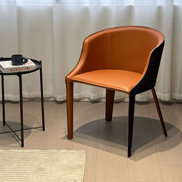Modern Minimalist Saddle-Style Faux Leather & Carbon Steel Curved Dining Chair For Dining Room, Bedroom & Living Room