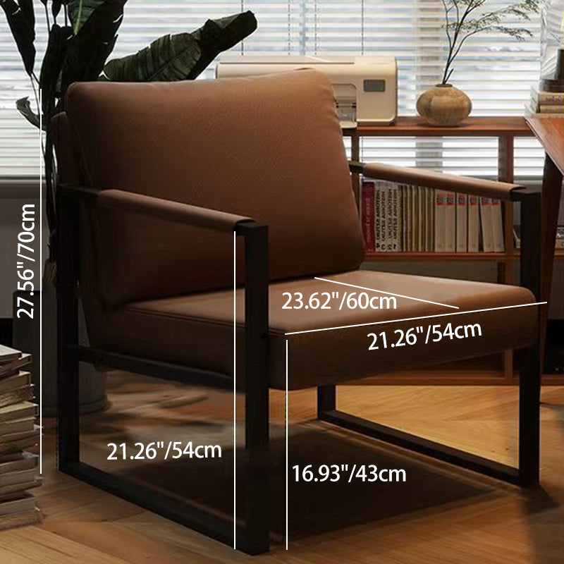 Contemporary Nordic Faux Nappa Leather &amp; Iron Square Accent Chair For Bedroom &amp; Living Room