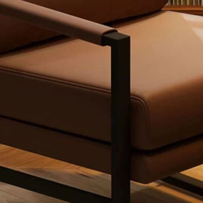 Contemporary Nordic Faux Nappa Leather &amp; Iron Square Accent Chair For Bedroom &amp; Living Room